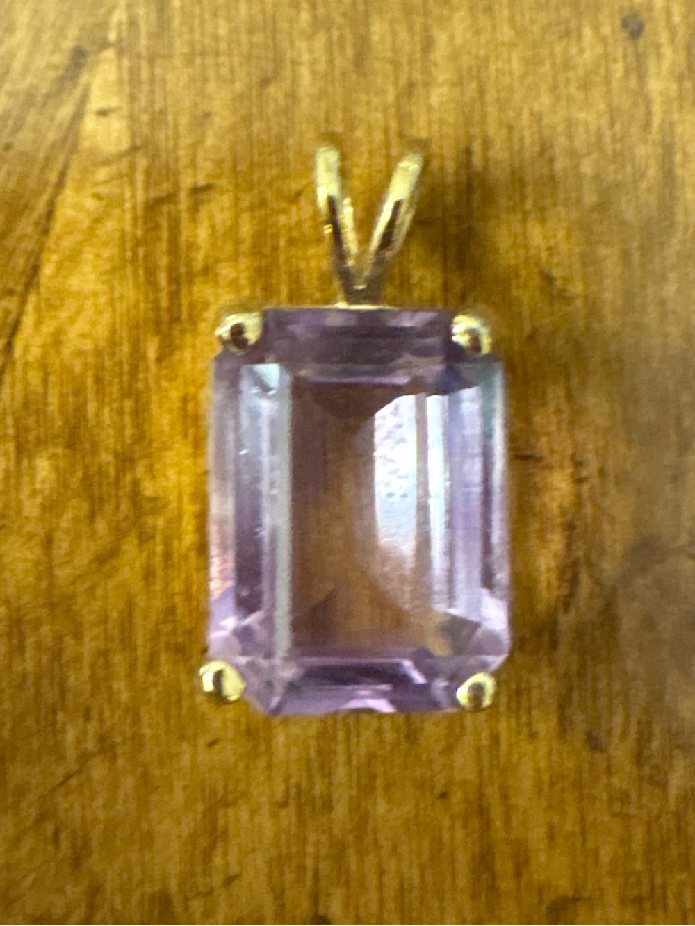 Gold Tone Emerald Cut Light Amethyst Pendant Lavender Purple Quartz Necklace - Picture 2 of 13